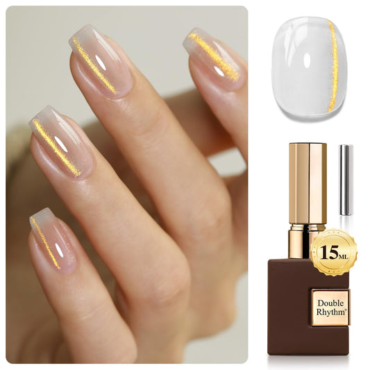 Double Rhythm 0.5 OZ Cat Eye Gel Polish with Magnet 15ML Holographic Glitter Shimmer Translucent Jelly Color Magnetic Polish Salon DIY at Home (Jelly Gold-MC1106) | alldaygood beauty