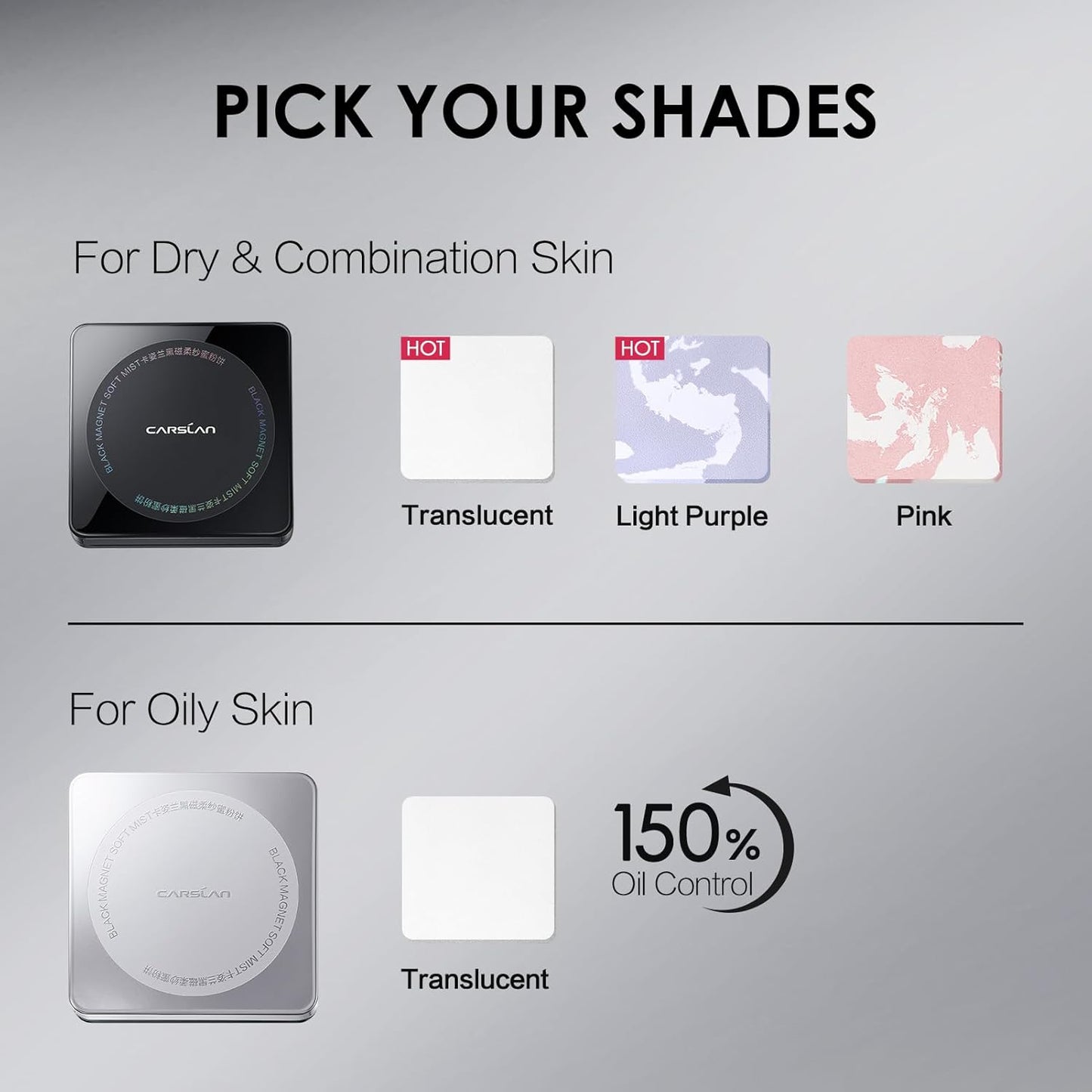 Waterproof Face Pressed Powder Compact, 24H Longlasting Oil Control Pressed Setting Powder Talc-Free Makeup, Shine Free, Poreless, Smooth, 02 for oily skin (0.28Oz)