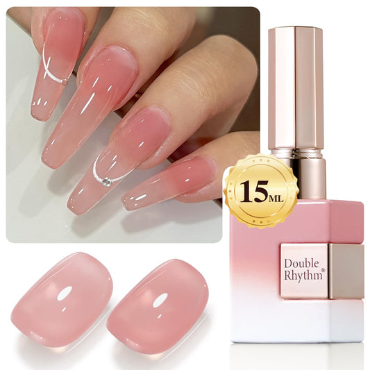Double Rhythm Translucent Gel Polish Sheer Neutral Natural Light Milky Same Color Same Bottle 15ML Jelly Nail Polish Nail Art DIY at Home (Nude Milky Pink-A1384) | alldaygood beauty