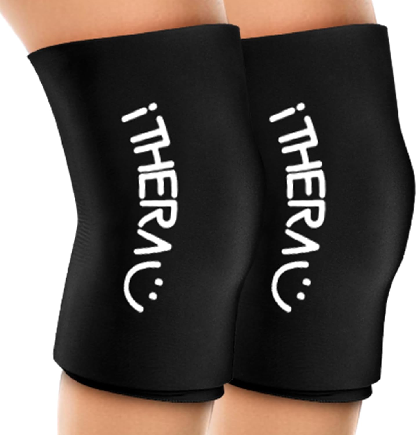 iTHERAU Knee Ice Pack Wrap 2 Pack, Reusable Gel Cold Pack with Cold/Hot Therapy, Cold Compression Sleeve for Elbow, Knee, Calf & Ankle for Pain Relief, Swelling, Surgery, Sports Injuries -Black, S