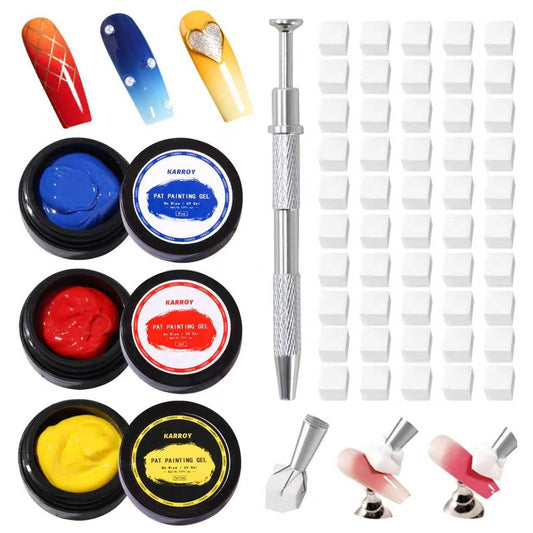 Sponge Patting Painting Nail Gel Set, 50PCS Sponges with Grabber for Ombre Gradient Nails, Blending Mixing Colors Blue Red Yellow, Aurora Nails Art Design (50Sponges & Grabber & 3PrimaryColors) | alldaygood beauty