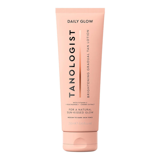 Tanologist Brightening Daily Glow Body Lotion- Medium/Dark, Gradual Tanning Lotion, No Fake Tan Smell, Streak-Free & Natural Looking Self Tanner, Vegan, 8.45 fl. oz/250 ml Tube | alldaygood beauty
