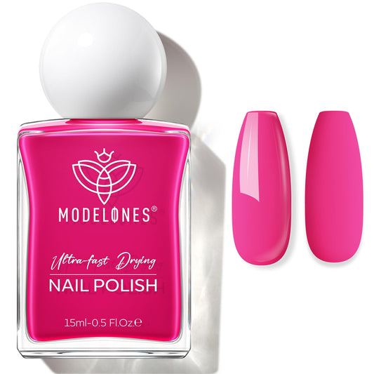 modelones Hot Pink Nail Polish, 15ML Bright Pink Quick Dry Nail Lacquer Strengthener Long Last Shine Fingernail Toe Nail Art DIY Valentine's Day Manicure Gift for Women Girls