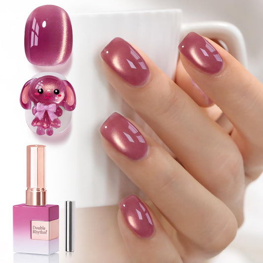 Double Rhythm 0.5 OZ Cat Eye Gel Polish with Magnet 15ML Holographic Glitter Shimmer Translucent Jelly Color Magnetic Nail Polish Salon DIY at Home (Dreamy Peach-MC1271) | alldaygood beauty