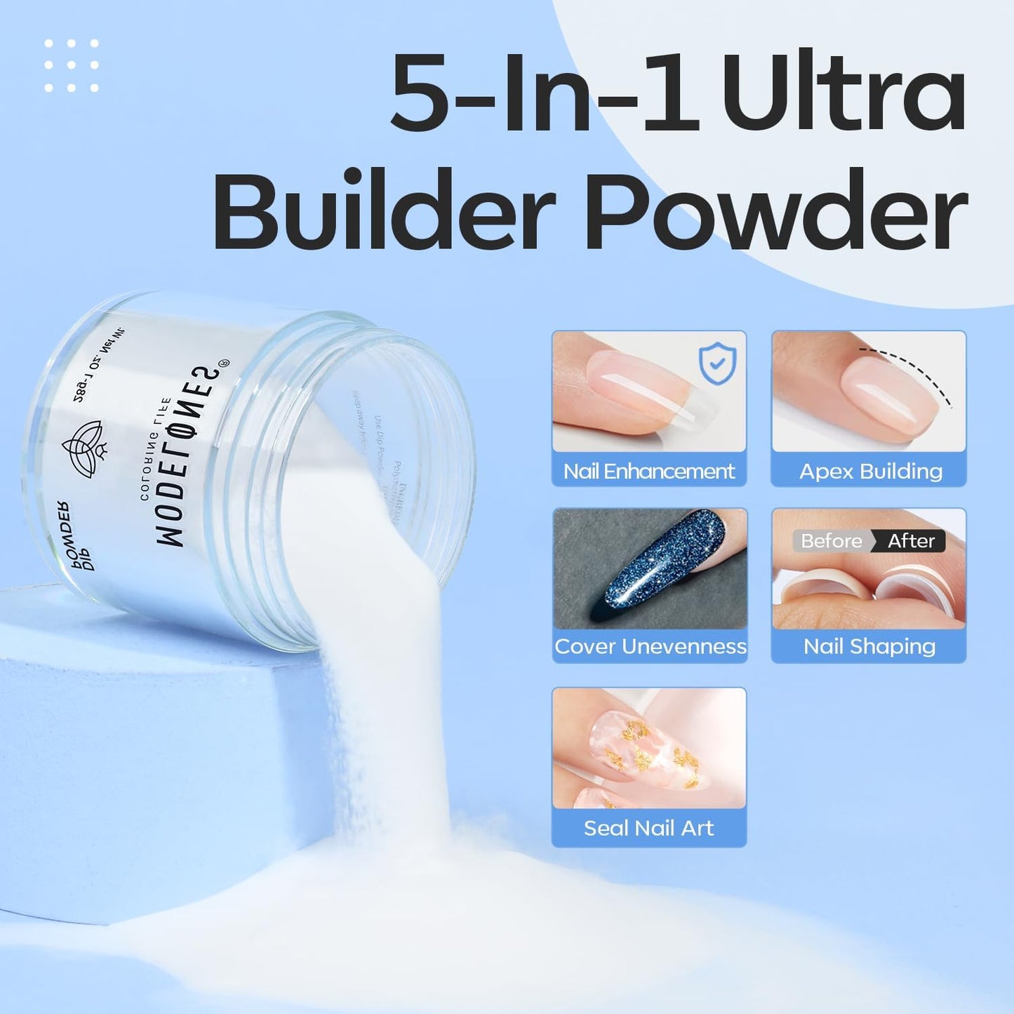 Modelones Dip Powder Clear Color - Long-Lasting Nail Dipping Powder Kit - DIY French Nail Art at Home - No Lamp Required