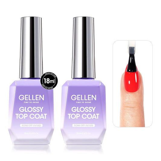 GELLEN 2 Pcs No Wipe Gel Top Coat Set, 18 ml Glossy Top Coat Gel Nail Polish, High Shiny Soak Off UV Lamp Clear Nail Polish, Home Salon Manicure Set | alldaygood beauty