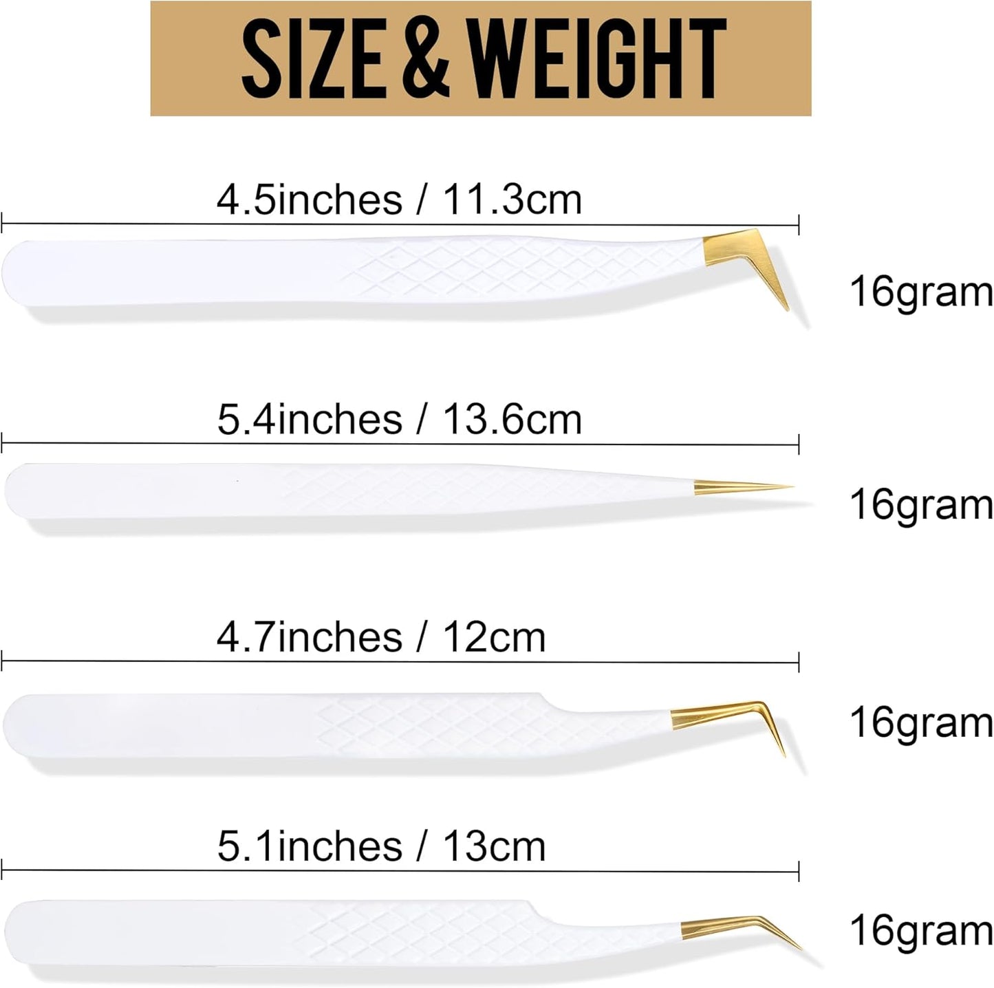 Fiber Tip Lash Tweezers For Eyelash Extension 4 Pcs Tweezers Professional Artist Tech Work Kit Tools,Best Volume Eyelash Lashes Extensions Precision Supplies Volume Boot 90 45 Degree(White)