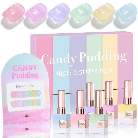 Double Rhythm 6 Pcs 15 ML Gel Polish Set Same Color Same Bottle Soak Off Gel Polish Kit Nail Art Manicure Salon DIY at Home for Women (Jelly Pink Purple Green Yellow Blue-T6-22) | alldaygood beauty