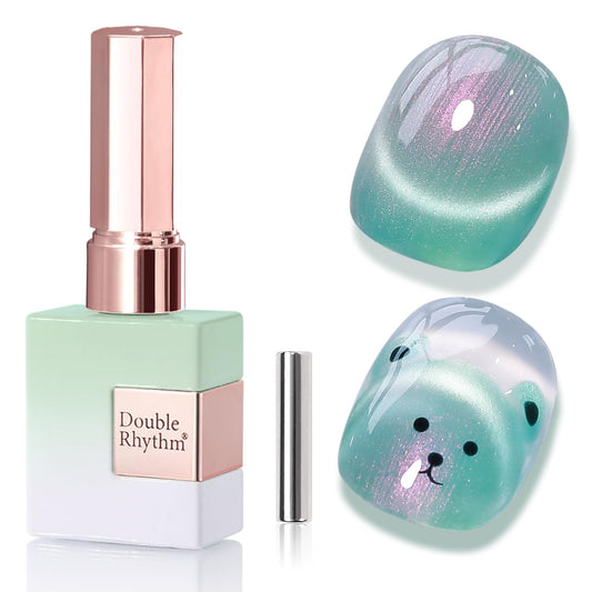 Double Rhythm 0.5 Oz Cat Eye Gel Polish with Magnet Same Color Same Bottle Holographic Glitter Shimmer Translucent Color Salon 15 ML Magnetic Nail Art (Mermaid Green-MC1171) | alldaygood beauty