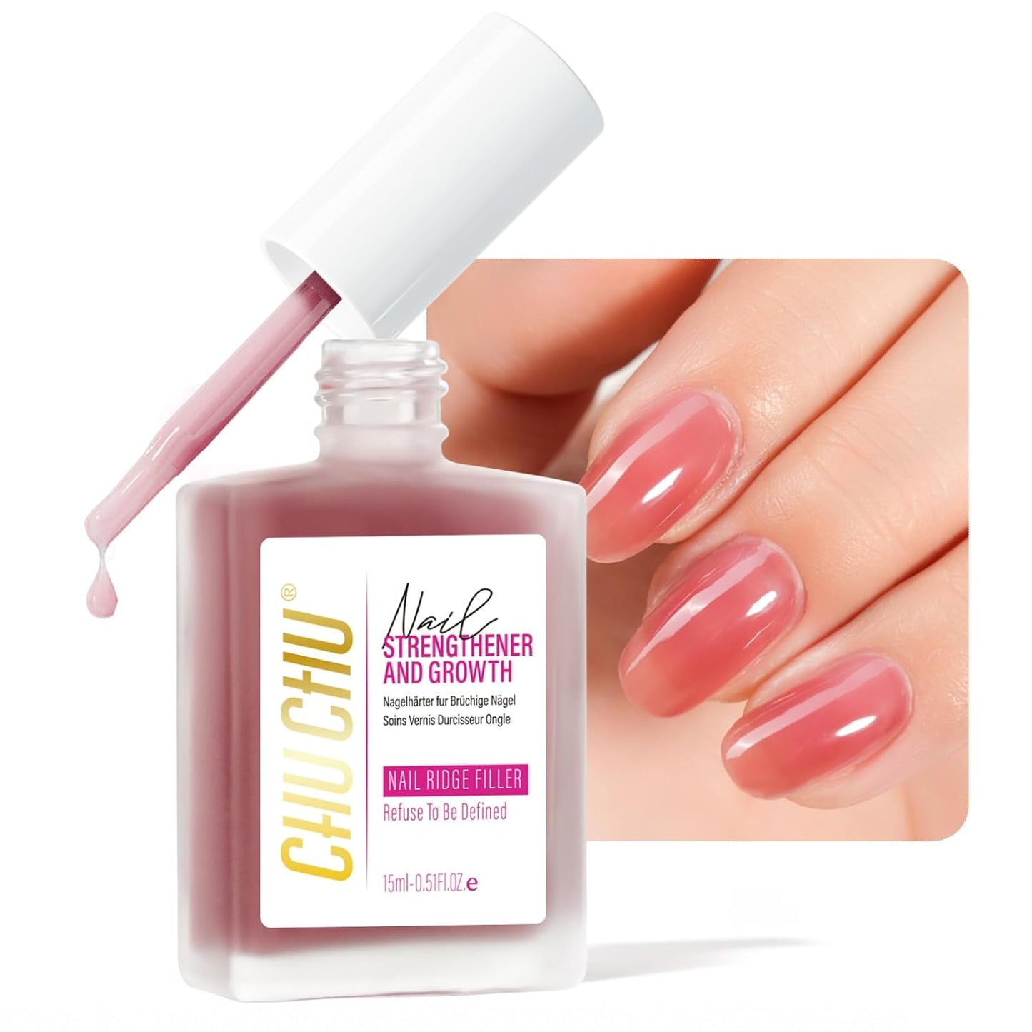 Nail Repair Hardener Extra Strong and Growth: Coral Red Natural Nail Strengthener for Enthusiast - Polish Ridge Filler Concealer for Damaged Nails 15ml