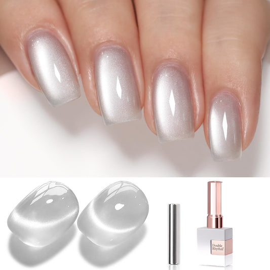 Double Rhythm 0.5 Oz Cat Eye Gel Polish with Magnet Same Color Same Bottle Holographic Glitter Shimmer Translucent Color Salon 15 ML Magnetic Nail Art (Clear Silver-MC1147) | alldaygood beauty