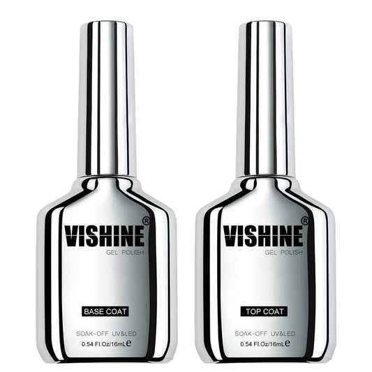 Vishine 16ml DUO Gel Top Coat and Base Coat 2Pcs Set, No Wipe Protective Ultra Glossy Top Coat and Base Top Coat Long Lasting Soak Off UV LED Gel for Home DIY and Nail Salon | alldaygood beauty