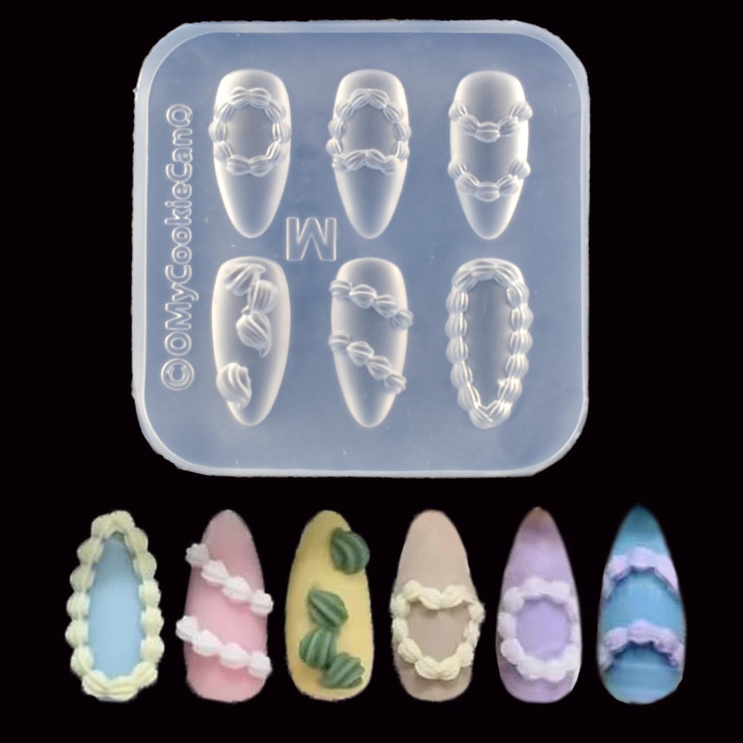 Nail Art Silicone Mold Embossed Cream Chain Design DIY Manicure 3D Carving Template with 6 Patterns, Resin Craft Making Tool Mould for Women Nail Decoration