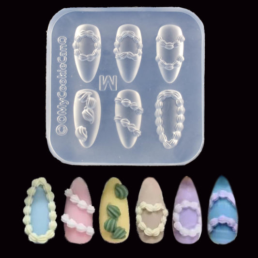 Nail Art Silicone Mold Embossed Cream Chain Design DIY Manicure 3D Carving Template with 6 Patterns, Resin Craft Making Tool Mould for Women Nail Decoration