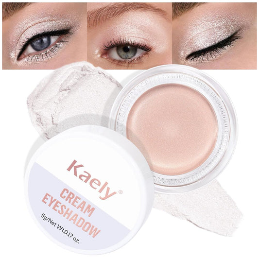 evpct Single Cream Eye Shadow Palette Pot Makeup for Older Women, Purity Pearl Translucent Shimmer Glitter Metallic Monochrome Cream to Powder Eyeshadow Palette Eye Brightener, Waterproof Blendable | alldaygood beauty