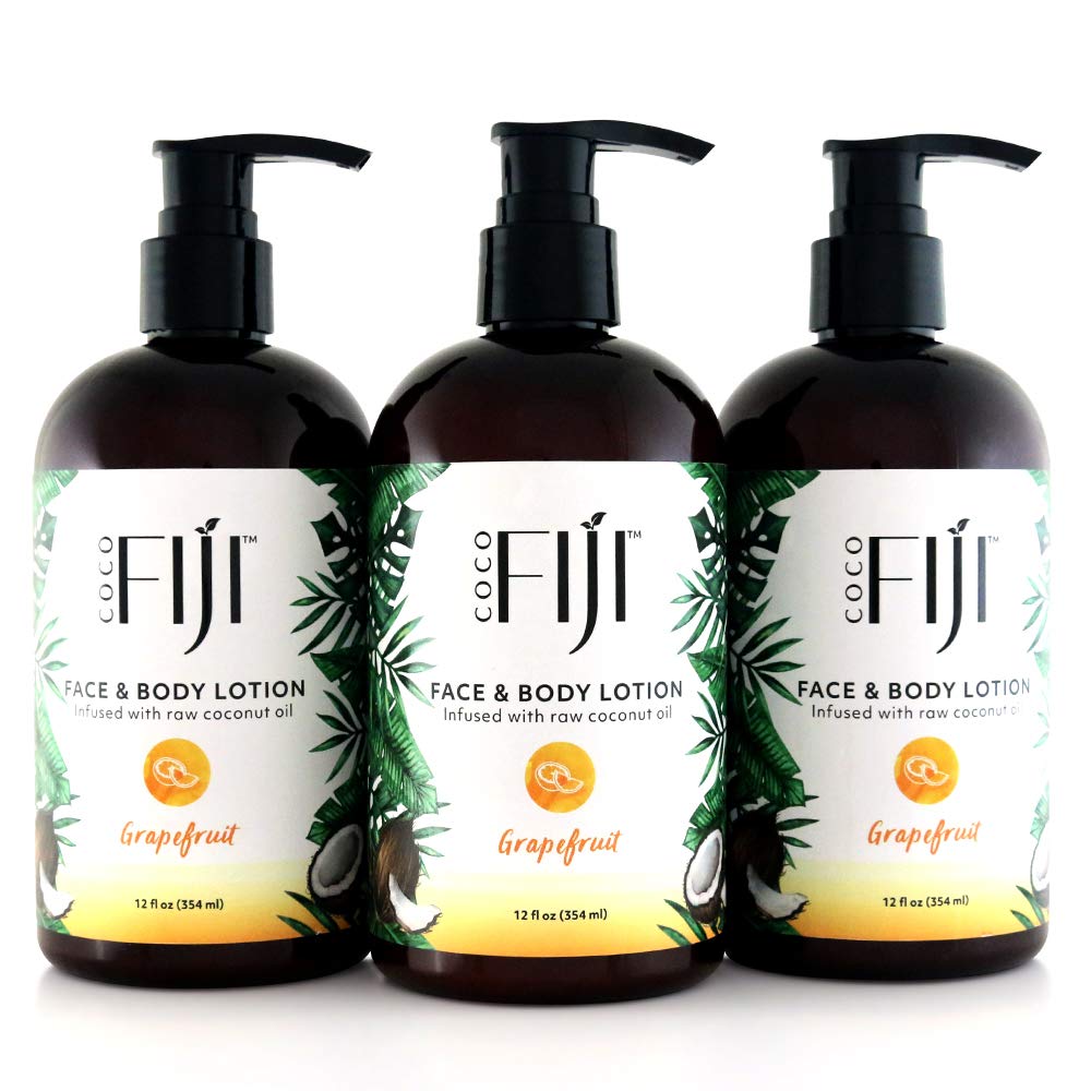 Coco Fiji Face & Body Lotion Infused With Coconut Oil | Lotion for Dry Skin | Moisturizer Face Cream & Massage Lotion for Women & Men |Grapefruit 12 ozPack of 3