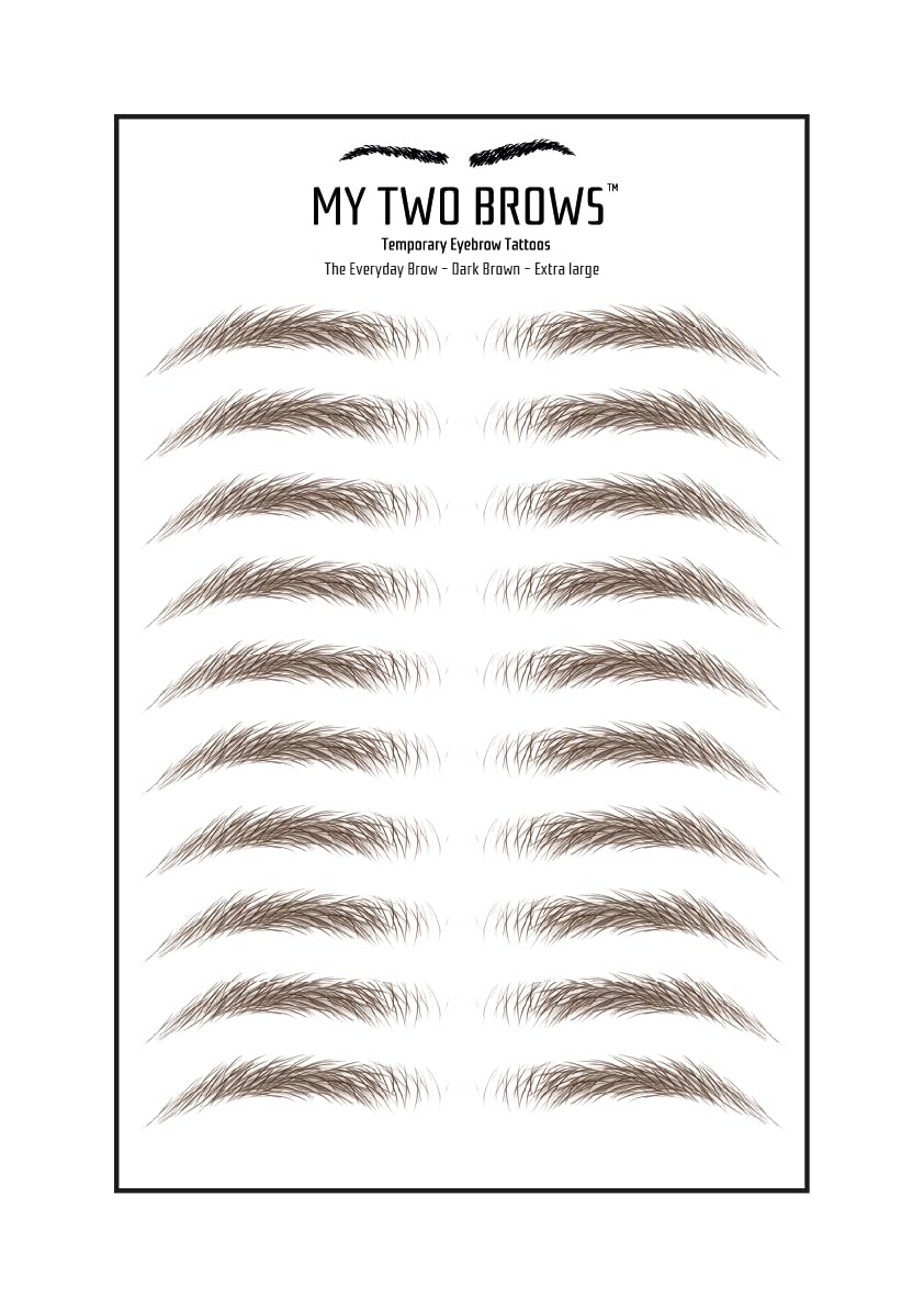 (10 pairs) Dark Brown Temporary Eyebrow Tattoo - Extra Large Size - Waterproof & Smudgeproof - Everyday Brow Style Eyebrow Stickers - Sheet Lasts up to 30 Days - Won't Work on Existing Brows