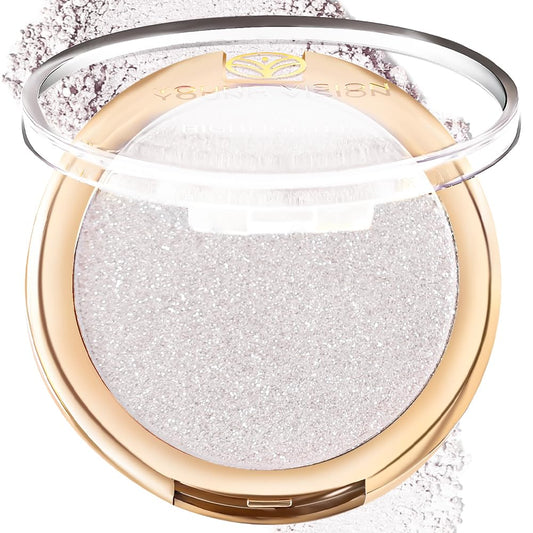 YOUNG VISION Pressed Powder Highlighter, Baked Natural Glow Contour Powder & Face Highlighter, Cruelty Free, Shimmer Highlighting Makeup for Face, Eye, Eyeshadow, Body, Skin (Silver) | alldaygood beauty