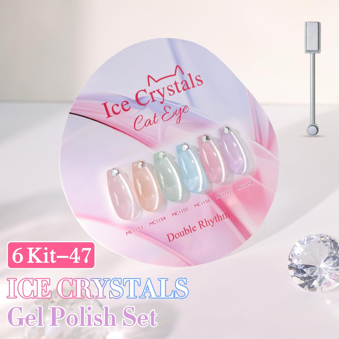 Double Rhythm 6 Colors Cat Eye Gel Polish Set Shimmer Glitter with Magnet Holographic Reflective Magnetic UV Nail Art Kit (6-Kit-47)