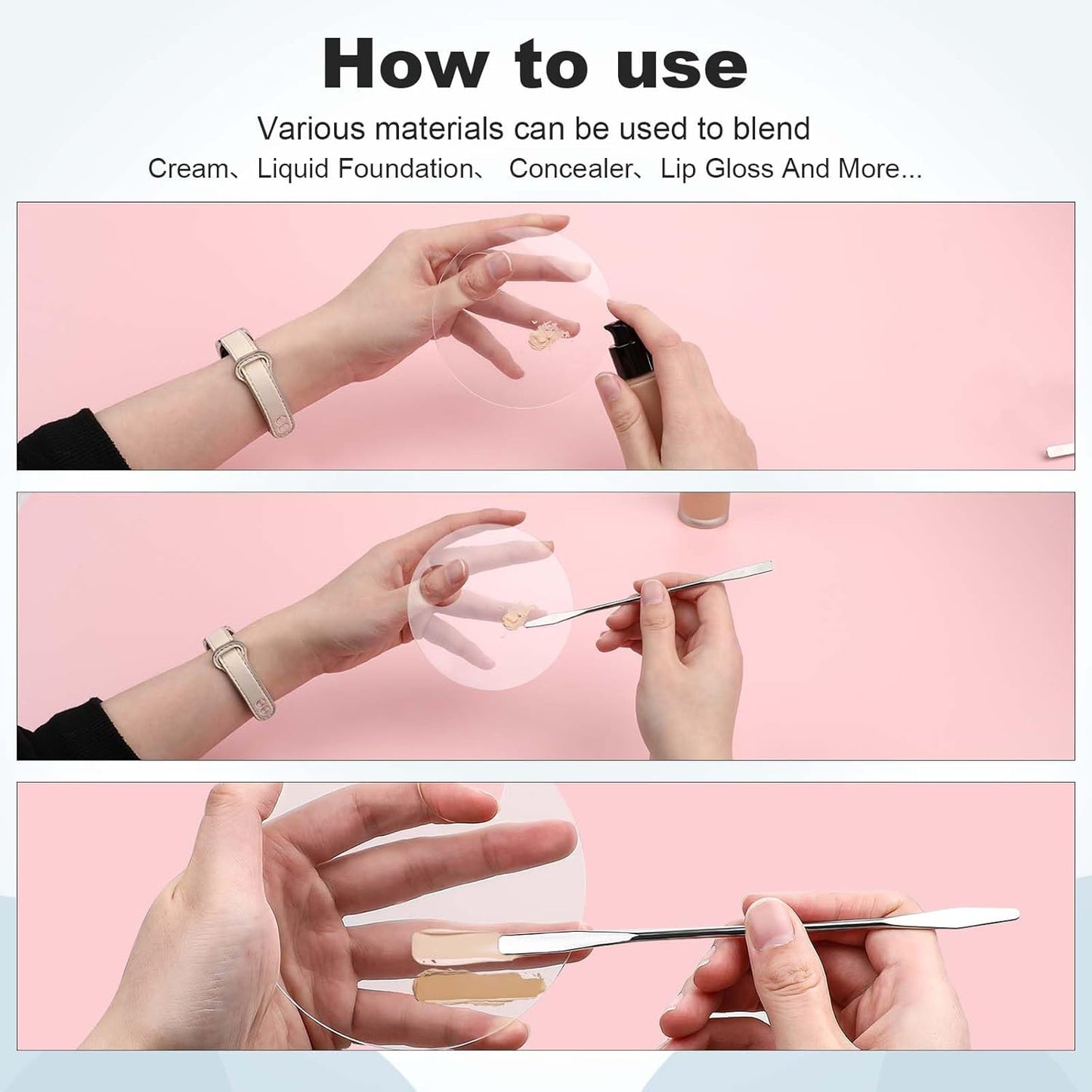 2PCS Makeup Mixing Palette with 2PCS Metal Spatula, Mixing Pigment Palette, Round White Clear Foundation Palette for Make up Eyeshadow Liquid Foundation Cosmetic Nail-Art Pigment Mixing Color