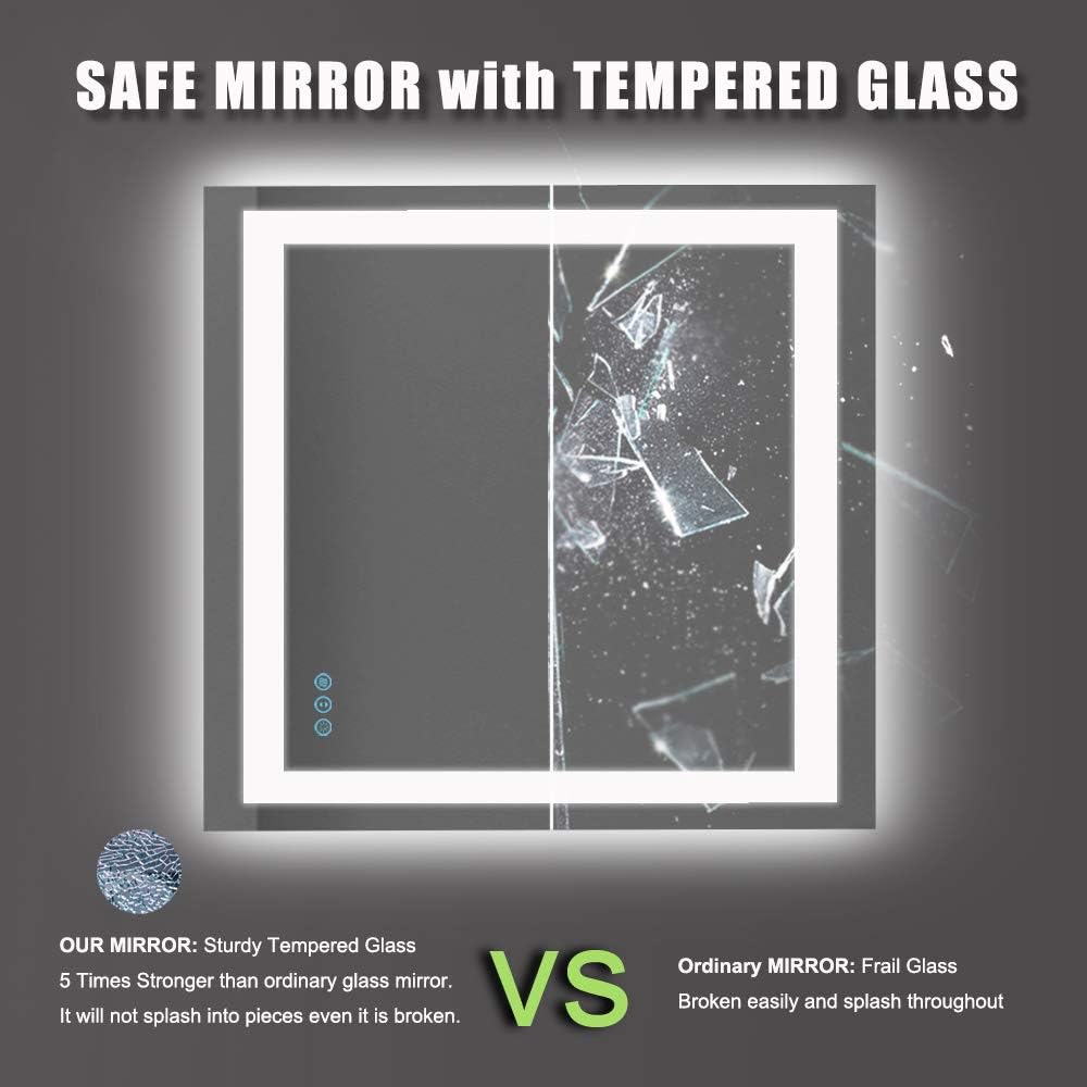 Amorho LED Bathroom Mirror 36"x 36" with Front and Backlight, Stepless Dimmable Wall Mirrors with Anti-Fog, Shatter-Proof, Memory, 3 Colors, Double LED Vanity Mirror