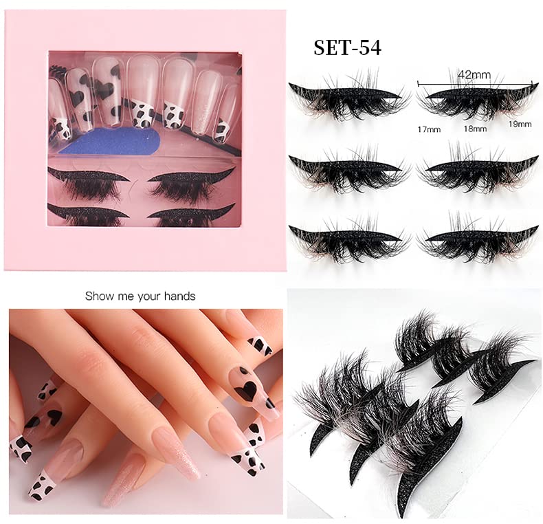 HBZGTLAD 3 in1 color eyeline Press On Nail with Eyelash Packing Boxes Set Package Pink White DIY Lashes and Nail Suit Box 1set… (SET-54)