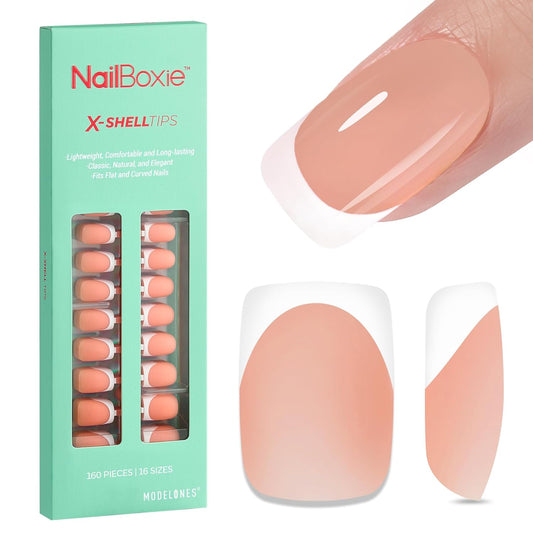modelones French Tip Press on Nails, Short Square Fake Nails with Nail Box, Deep Nude Gel Nail Tips for Women, Soft Glue-On Nails for Natural Salon Look, DIY Nail Art Kit | alldaygood beauty