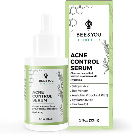 BEE and YOU Acne Treatment with Salicylic Acid, Bee Venom and 100% Natural Propolis Extract Acne Serum for Face and Body to Control and Clear Breakouts |1 Ounce