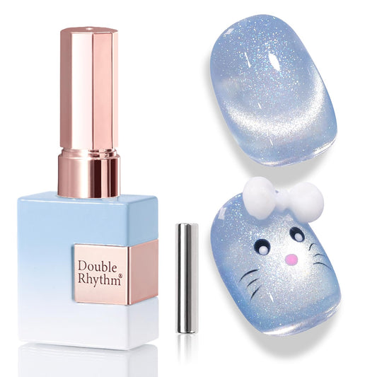 Double Rhythm 0.5 Oz Cat Eye Gel Polish with Magnet Same Color Same Bottle Holographic Glitter Shimmer Translucent Color Salon 15 ML Magnetic Nail Art (Mermaid Blue-MC1162) | alldaygood beauty