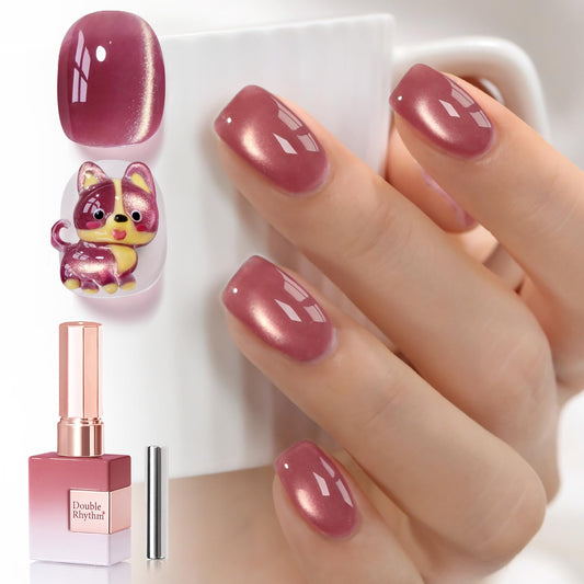 Double Rhythm 0.5 Oz Cat Eye Gel Polish with Magnet Same Color Same Bottle Holographic Glitter Shimmer Translucent Color Salon 15 ML Magnetic Nail Art (Grape Red-MC1270) | alldaygood beauty