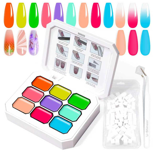 Gradient Painting Gel, 9 Neon Colors Ombre Gel Nail Polish Light Rainbow Hot Pink Blue Green for Pigment Pat Nails Aura Nails, French Manicure DIY Nail Art Rainbow Candy Set | alldaygood beauty