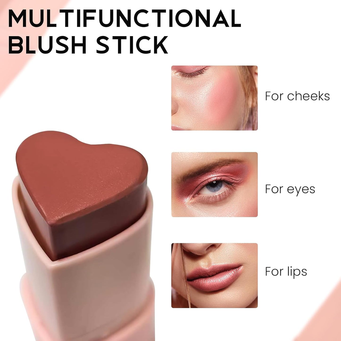 Blush Stick for Cheeks, Cream Blush with Heart-shaped, Blush Face Stick Multi-Use Lip and Cheek Tint, Waterproof Lightweight Easy to Blend Cream Blusher Makeup - Dried Rose