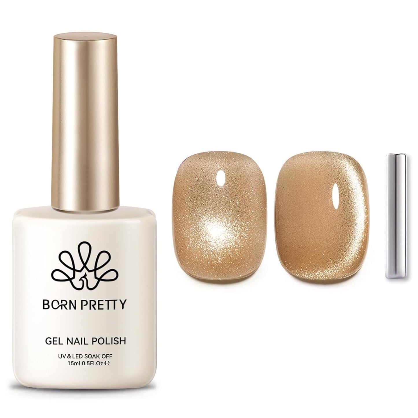 BORN PRETTY Cat Magnetic Eye Gel Nail Polish, Champagne Glitter Cat Magnetic Gel Nail Polish Magnetic Nail Polish for Nail Art Manicure Salon DIY at Home 15ML