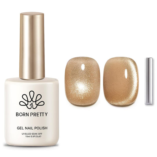 BORN PRETTY Cat Magnetic Eye Gel Nail Polish, Champagne Glitter Cat Magnetic Gel Nail Polish Magnetic Nail Polish for Nail Art Manicure Salon DIY at Home 15ML | alldaygood beauty