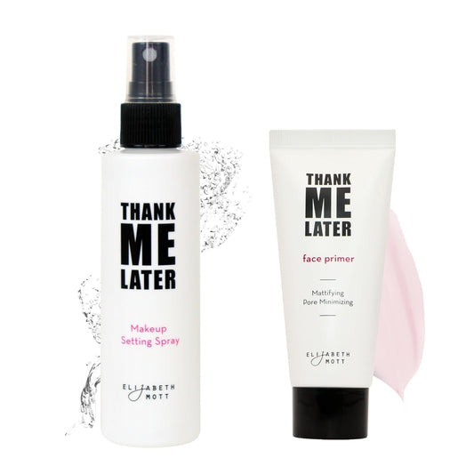 Elizabeth Mott Thank Me Later Primer & Setting Spray Duo – Oil-Control Face Primer for Smooth, Matte Finish & Hydrating Setting Spray with Niacinamide for Dewy, Long-Lasting Makeup – 30g + 95ml | alldaygood beauty