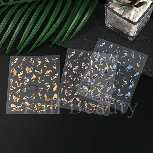 6 Pcs Embossed Marble Nail Stickers for Nails Art Gradient Marble Nail-Art Stickers Decals Self-Adhesive Nail Art Decals for Women Nail Supplies Art Design-Purple Blue Brown | alldaygood beauty