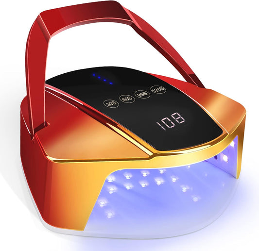 96w Cordless LED Nail Lamp with Portable Handle Professional Curing UV Lamp for Gel Nails Auto Infrared Sensor and 4 Timers (Red) | alldaygood beauty