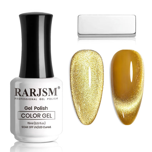 RARJSM Cat Eye Gel Nail Polish with Magnet Stick Diamond Brown Gold Velvet Cateye Glitter Gel Polish 15ml Single Bottle Sparkle Shimmer UV LED Curing Requires Soak Off Home Salon Christmas Manicure | alldaygood beauty