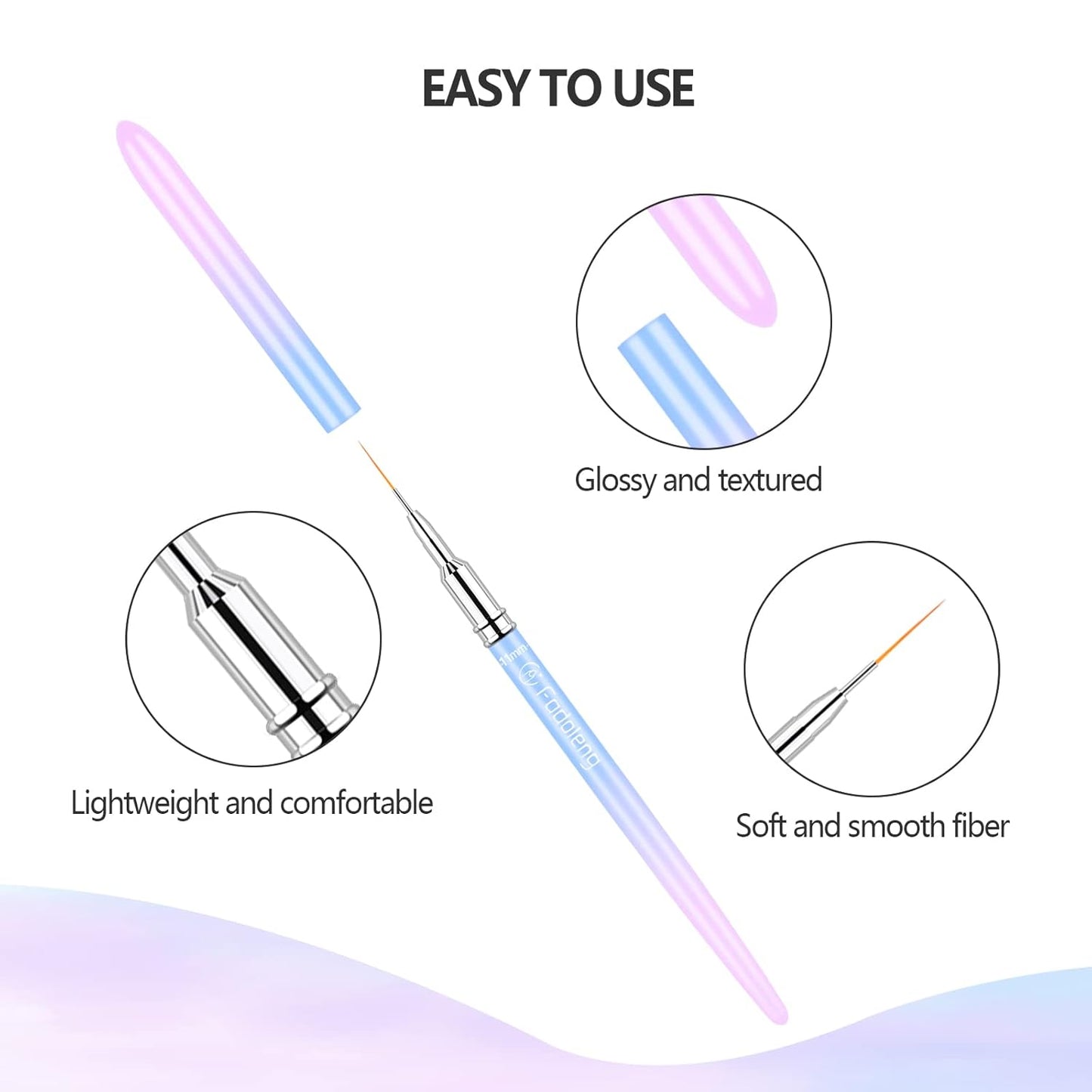 Liner Brush for Nails, 6Pcs Thin Nail Art Brushes Professional Nail Detail Brush for Gel Polish Sizes 5/7/9/11/15/25mm (Blue and Pink)