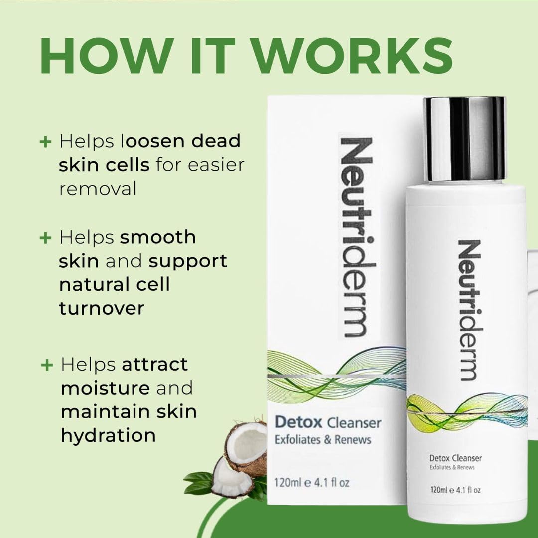 NEUTRIDERM Detox Gentle Exfoliating Face Wash – Glycolic Acid Gel Cleanser for Acne-Prone, Oily & Combination Skin – Deep Cleanser, Pore Refining, Waterproof Makeup Remover – 120ml (4.1 fl oz)