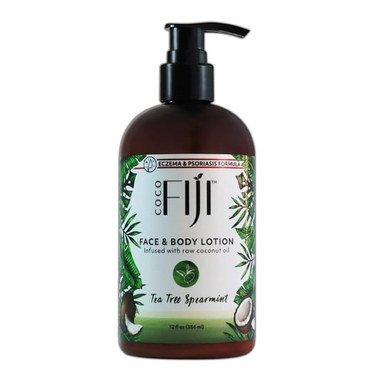 Coco Fiji Face & Body Lotion Infused With Coconut Oil | Lotion for Dry Skin | Moisturizer Face Cream & Massage Lotion for Women & Men | Tea Tree Spearmint 12 oz, Pack of 1