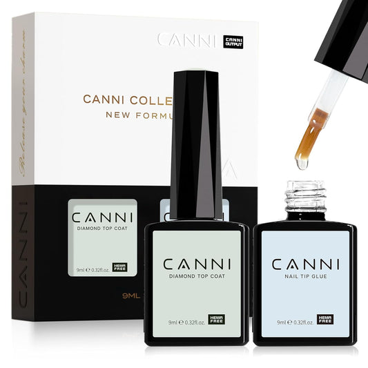 CANNI 2 Pcs No Wipe Top Coat and Gel Nail Glue for Acrylic Nails Tips False Nails Tips Gel Nail Polish Set | alldaygood beauty