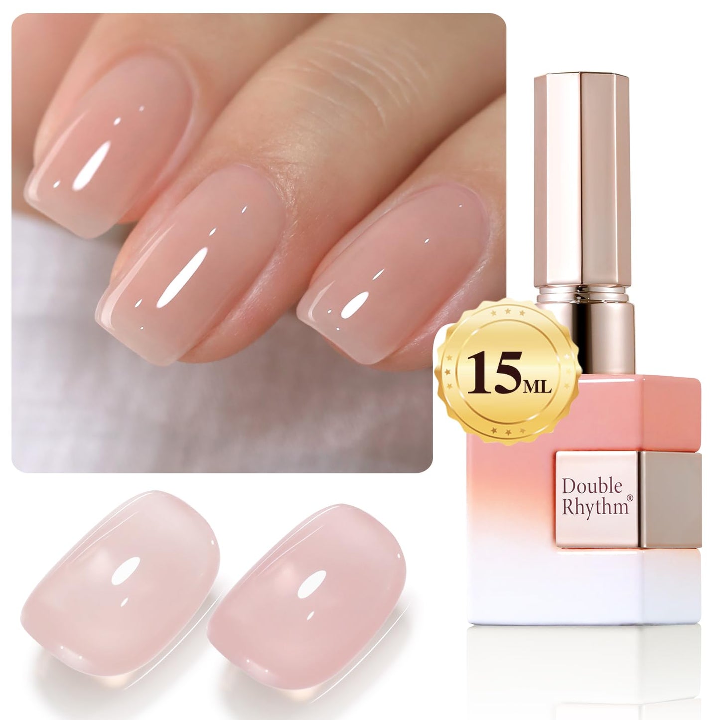 Double Rhythm Translucent Gel Polish Sheer Neutral Natural Light Milky Same Color Same Bottle 15ML Jelly Polish Art DIY at Home (Milky Pink -A1374)