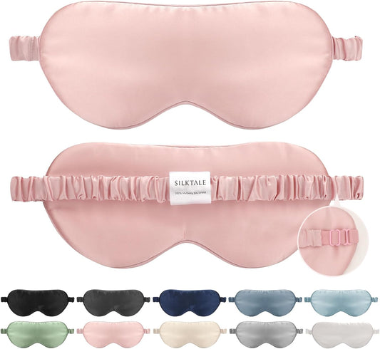 Mulberry Silk Blackout Adjustable Sleep Eye Mask for Men/Women Travel Plane,Blush Pink
