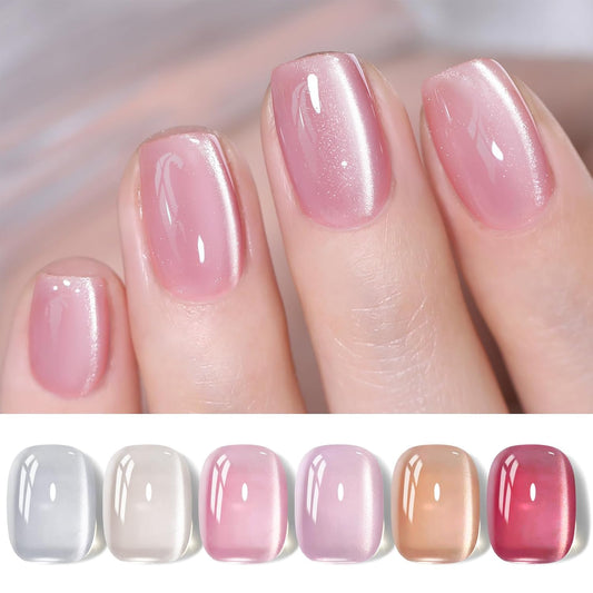 Born Pretty Magnetic Gel Nail Polish Water Light Cat Magnetic Eye Jelly Pink Glass Crystal Gel Polish Glitter Shimmer Auroras Nail Polish LED Nail Art Manicure Kit 6PCS | alldaygood beauty