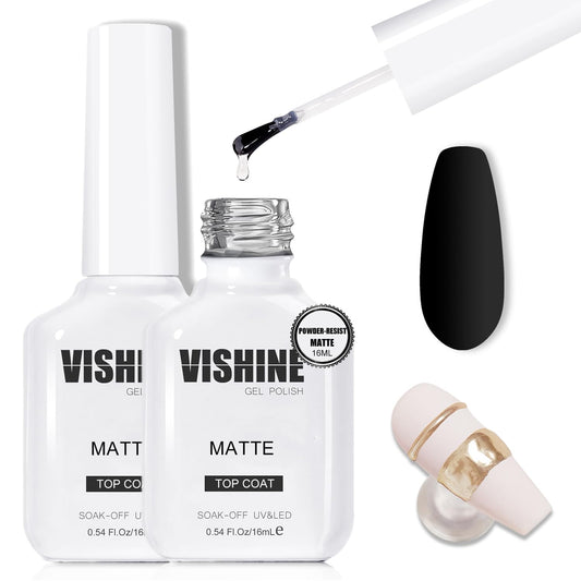 Vishine 2 Pcs 16ml Matte Top Coat Gel for Gel Nail Polish, Powder-Resist Matte Finish for Detail Chrome Powder Painting Long-Lasting DIY Home Nail Salon | alldaygood beauty