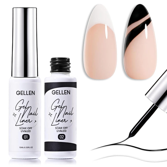 GELLEN 2 Pcs 10ml Black White Liner Gel Nail Polish, Classic Soak off Nail Lamp Nail Art Paint Gel with Thin Nail Art Brush for Euphoria Nail French Manicure | alldaygood beauty