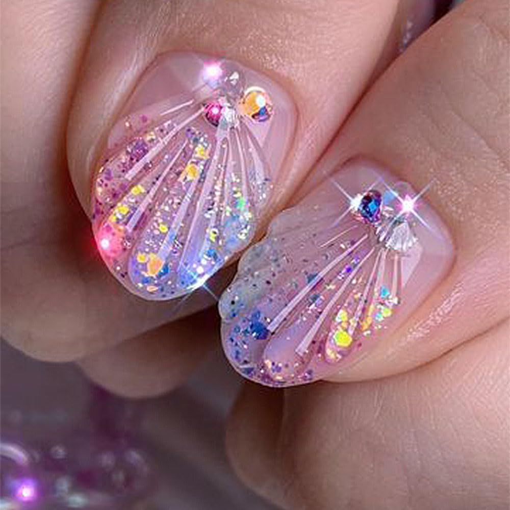 5D Dreamy Mermaid Tail Nail Stickers Summer Nail Decals 5D Embossed Laser Mermaid Nail Art Stickers Sea Wave Fishtail Shellfish Starfish Nail Design Stickers Self Adhsive Ocean Stickers for Nails DIY