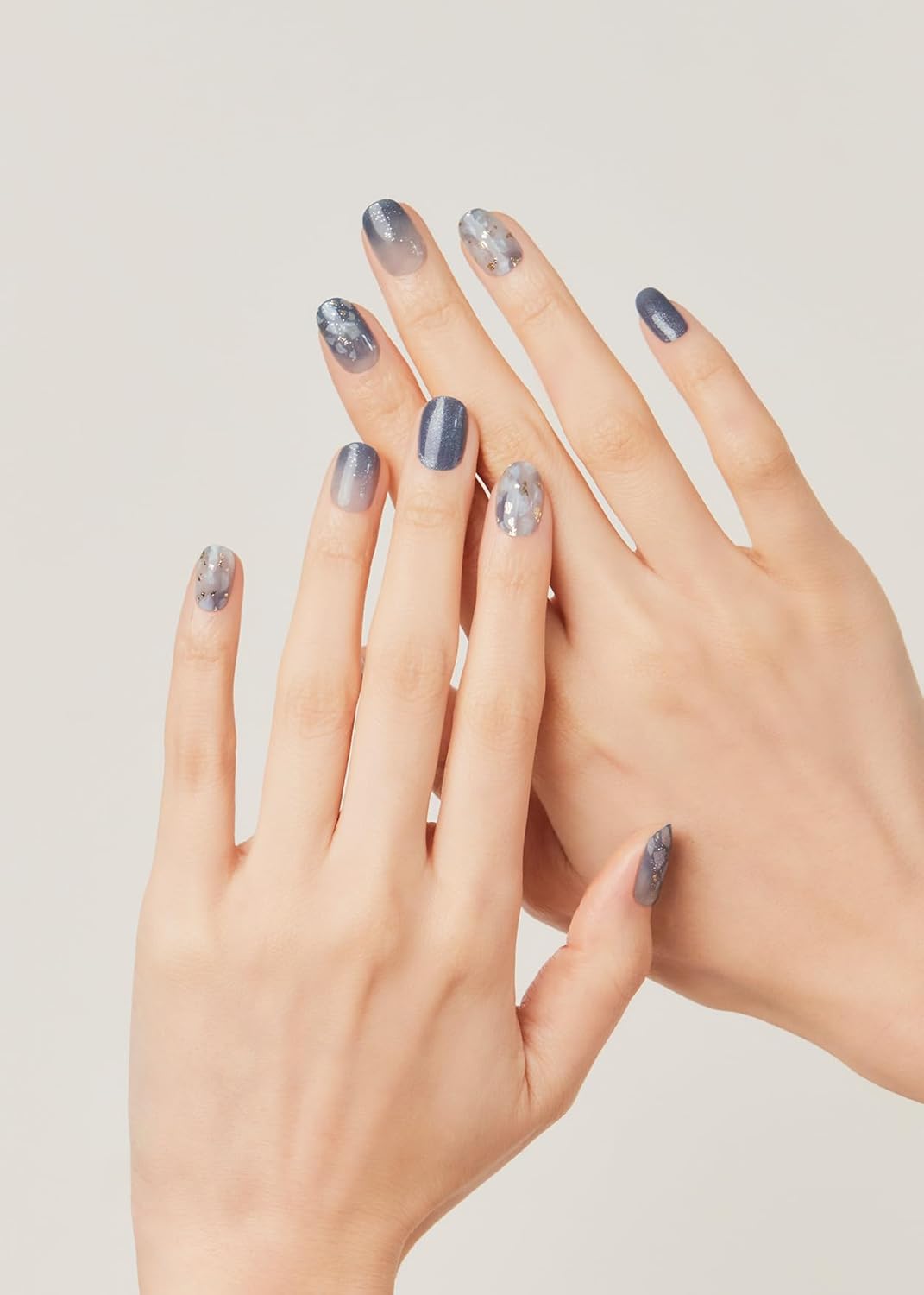 ohora Semi Cured Gel Nail Strips (N Gleam Blue) - Blue, Glitter, Works with Any UV/LED Lamps, Salon-Quality, Long Lasting, Easy to Apply & Remove - Includes 2 Prep Pads, Nail File & Wooden Stick