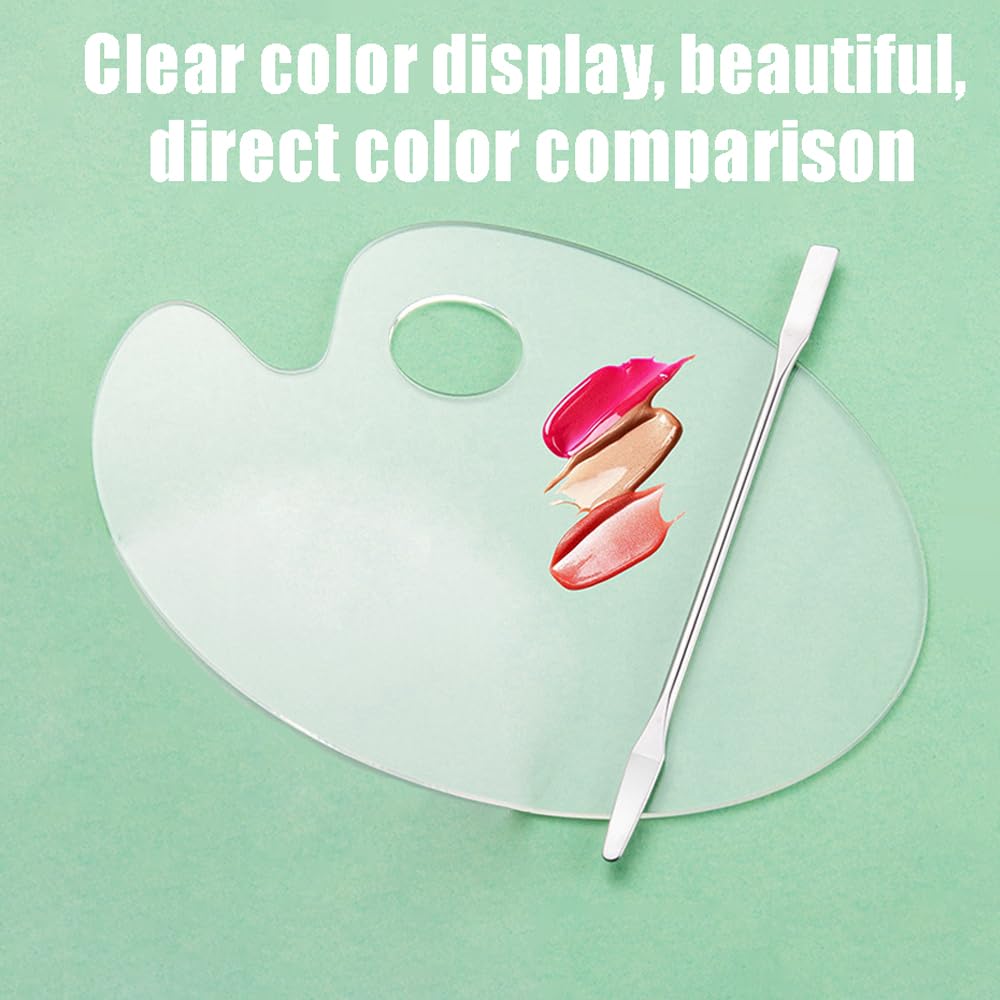 2 Pcs Acrylic Cosmetic Makeup Palette + 1 Pc Makeup Spatula, Makeup Mixing Tray Apply for Foundation Nail Art Beauty Salon Color Cream Liquid Mixing Art Palette